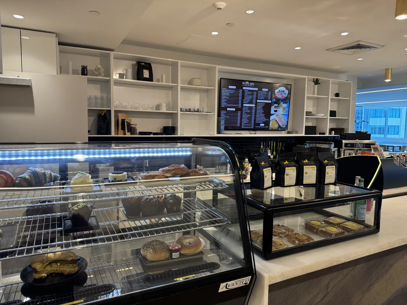 Social Sips cafe counter and interior